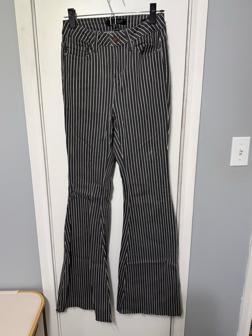 Judy Blue Black with White Pinstripe Flare Jeans